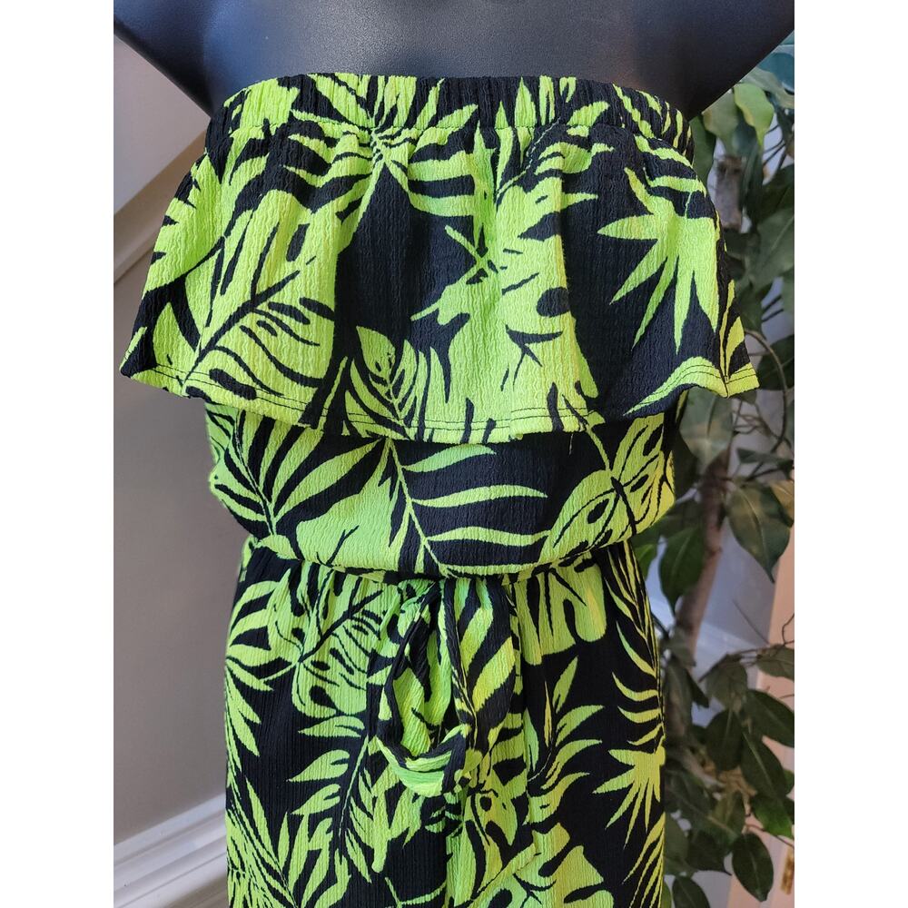 CATO Leaf Print Strapless Jumpsuit Women's Size Large Green Black Summer - Picture 4 of 11